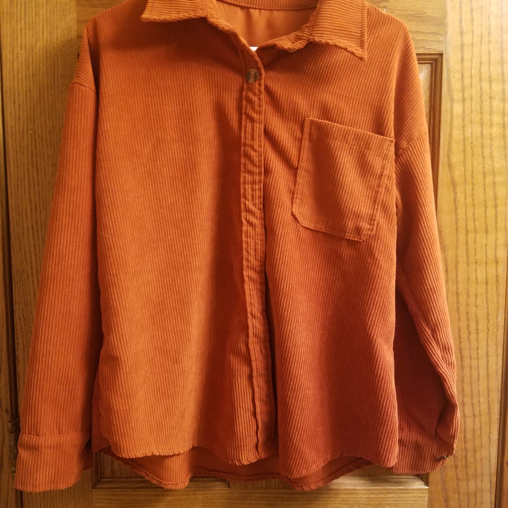 Rust Corduroy Button-Up Shirt